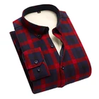 Рубашка Aoliwen Мужская теплая в клетку, хлопок 100%, повседневная утепленная мягкая удобная приталенная с длинным рукавом, красный черный цвет, 5XL, зима