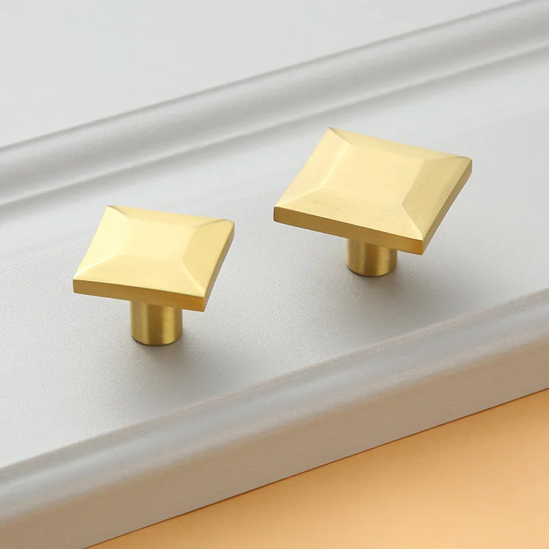 

New Chinese style square copper cabinet knobs and Pulls drawer single hole solid wardrobe door TV cabinet door golden handle