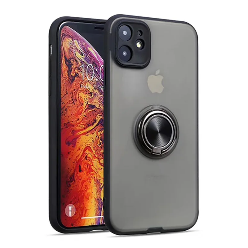 Магнитный чехол-подставка для телефона для iPhone 11 Pro Max кольцо на палец прозрачная броня для iPhone 11 Pro 7 8 6 6S Plus XR XS Max X - Цвет: Black