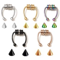 2021 new nose ring reusable stainless steel fake magnetic false nose ring horseshoes non piercing hoop jewelry for party bar