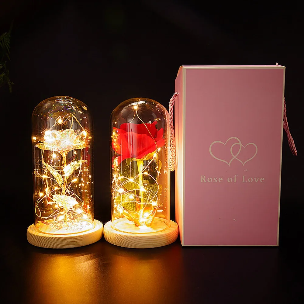 

2021 Beauty And The Beast Rose Rose In LED Glass Dome Forever Rose Red Rose Valentine's Day Mother's Day Special Romantic Gift