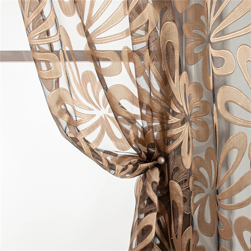 

Jacquard Sheer Curtains for Living Room Bedroom Silver Geometric Tulle for Kitchen Translucent Windows Curtains Home Textile