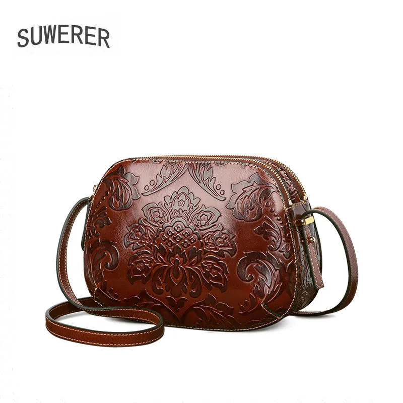 Сумка из натуральной кожи 2020 Новинка двойная молния Ретро тисненая сумка на