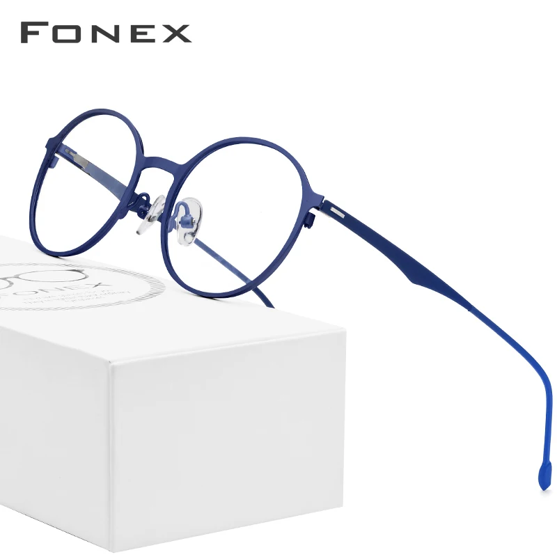 Круглые очки из FONEX сплава для мужчин и женщин, оптическая оправа для близоруких очков, ультралегкие очки без винтов по рецепту, 8821