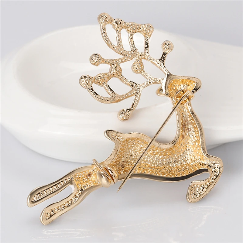 Imixlot Newest Cute Running Deer Brooches for Women Xmas Gifts New Year Fashion Enamel Reindeer Elk Rhinestones Lapel Pins | Украшения и