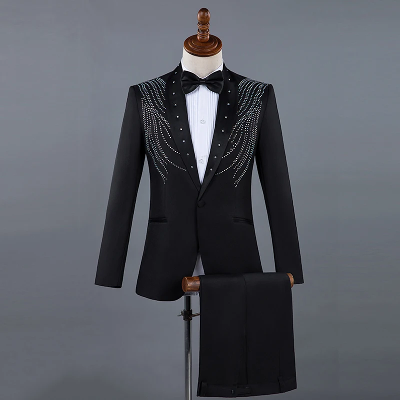 Блестящие мужские стразы костюмы облегающие строгие для свадьбы и жениха мягкие