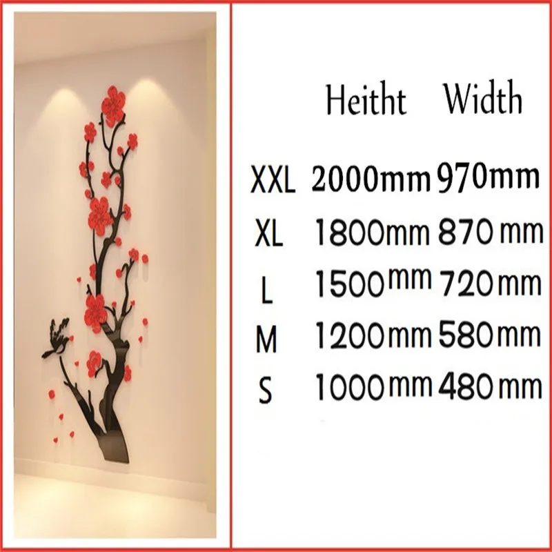 

Chinese Style 3d Wall Stickers Plum Blossom Flowers Stickers Home Decorations Living Room Dinning Room Wall Decor Decals Acrylic