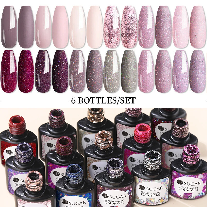 

Набор гель-лаков для ногтей, полуперманентный, с блестками, 7,5 мл, 4/6 шт.