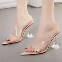 sexy pvc transparent slippers sandals summer fashion ladies crystal heeled slippers high heel party shoes size 35 42