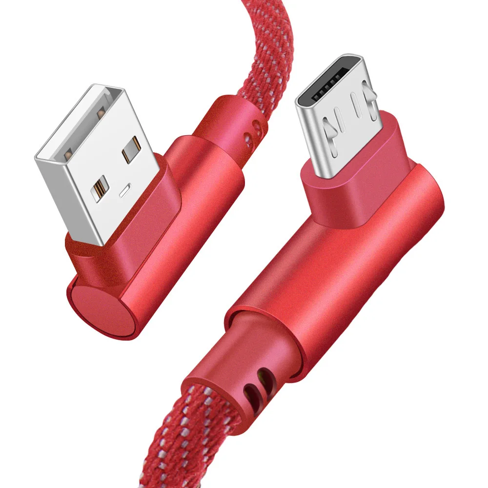 Olnylo Micro USB кабель 90 градусов быстрое зарядное устройство зарядный кабель для huawei USB шнур Micro Дата-кабель для samsung htc Android телефон - Цвет: Red Micro USB