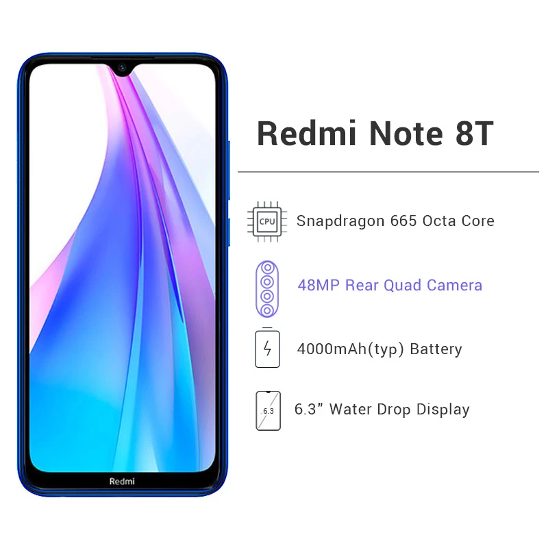 Xiaomi Redmi Note 8T смартфон с восьмиядерным процессором Snapdragon 665 ОЗУ 4 Гб ПЗУ 64 ГБ 48 МП 4000