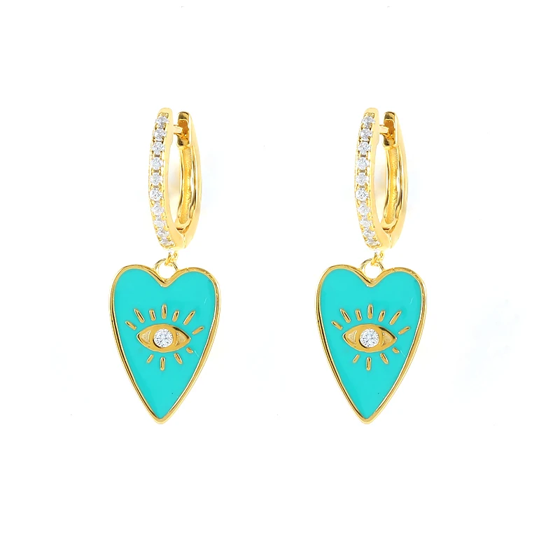 

Aide 925 Sterling Silver Colored Cyan Blue Purple Enamel Heart Pendant Dangle Earrings For Women Luxury Zircon Circle Earrings