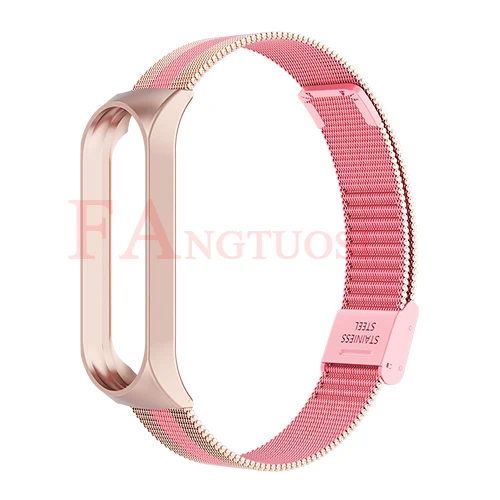 rose pink FANGTUOSI mi band 3 4 металлический ремешок для Xiaomi mi Band 3 4 смарт-браслет ремешок из нержавеющей стали mi Band 4 3 ремешок на запястье - Color: rose pink