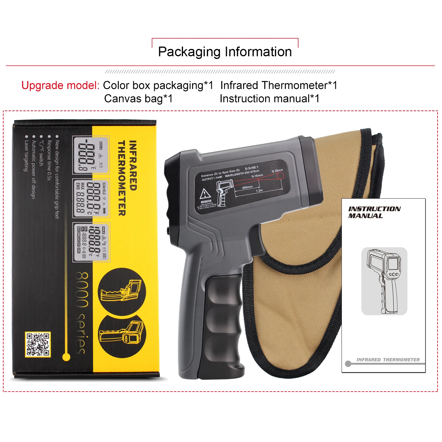 

Infrared Laser Temperature Meter -50~550/750/1100/1300/1600 Thermometer Laser Gun No Contact Double Laser Pyrometer Non Contact