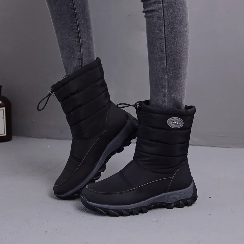 Weweya Plush Velvet Snow Boots Woman High Top Waterproof Running Shoes Winter With Fur Warm Cotton Walking Sneakers Big Size 41 | Спорт и