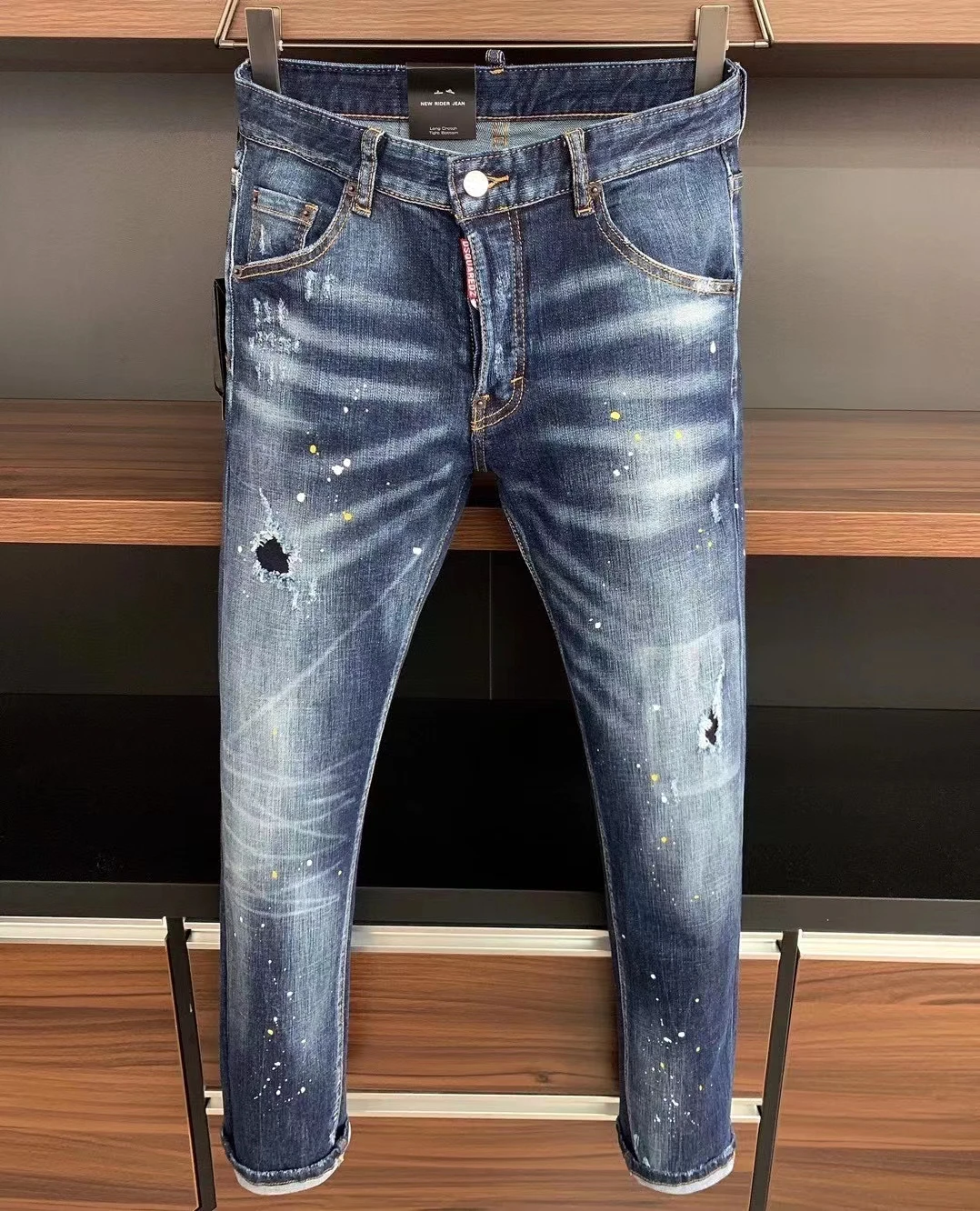 

2021 Fashion Trend DSQUARED2 Ripped Paint Dot Motorcycle Jeans For Men *9322