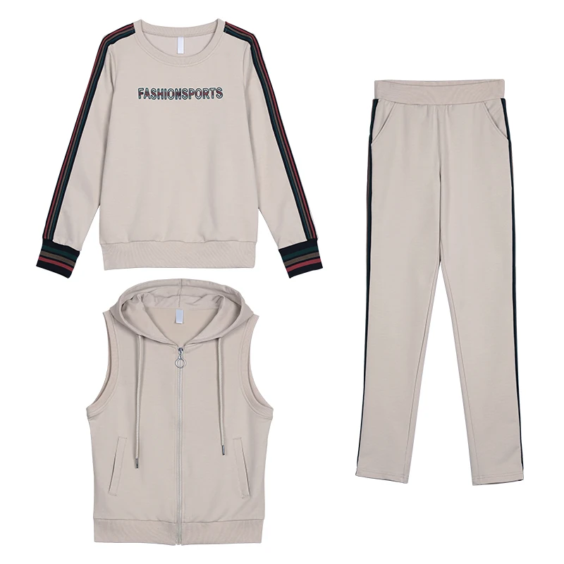 

plus size Black Tracksuit For Women three Piece set Outfits Sportswear Hooded Vest+sweatshirt 3 Piece Pants Suits Sets Clothes