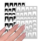 Черно-белые 3D фотообои с геометрическими нестандартными мерцающими волнами и коровьим рисунком, наклейки на ногти, наклейки-Слайдеры для маникюра