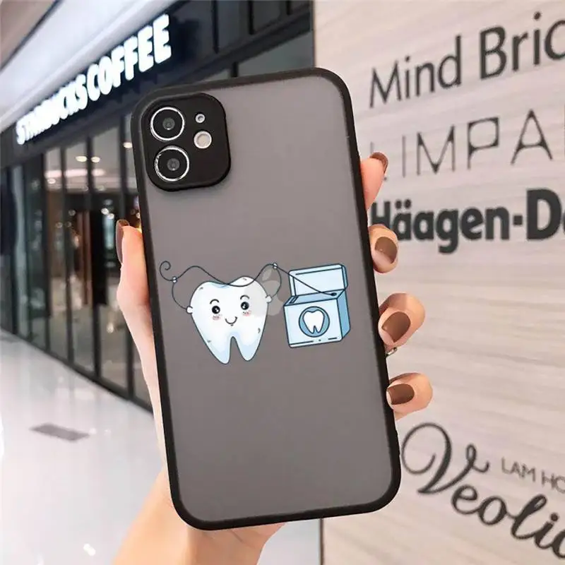 

cute cartoon Teeth Phone Cases matte transparent For iphone 7 8 11 12 plus mini x xs xr pro max cover