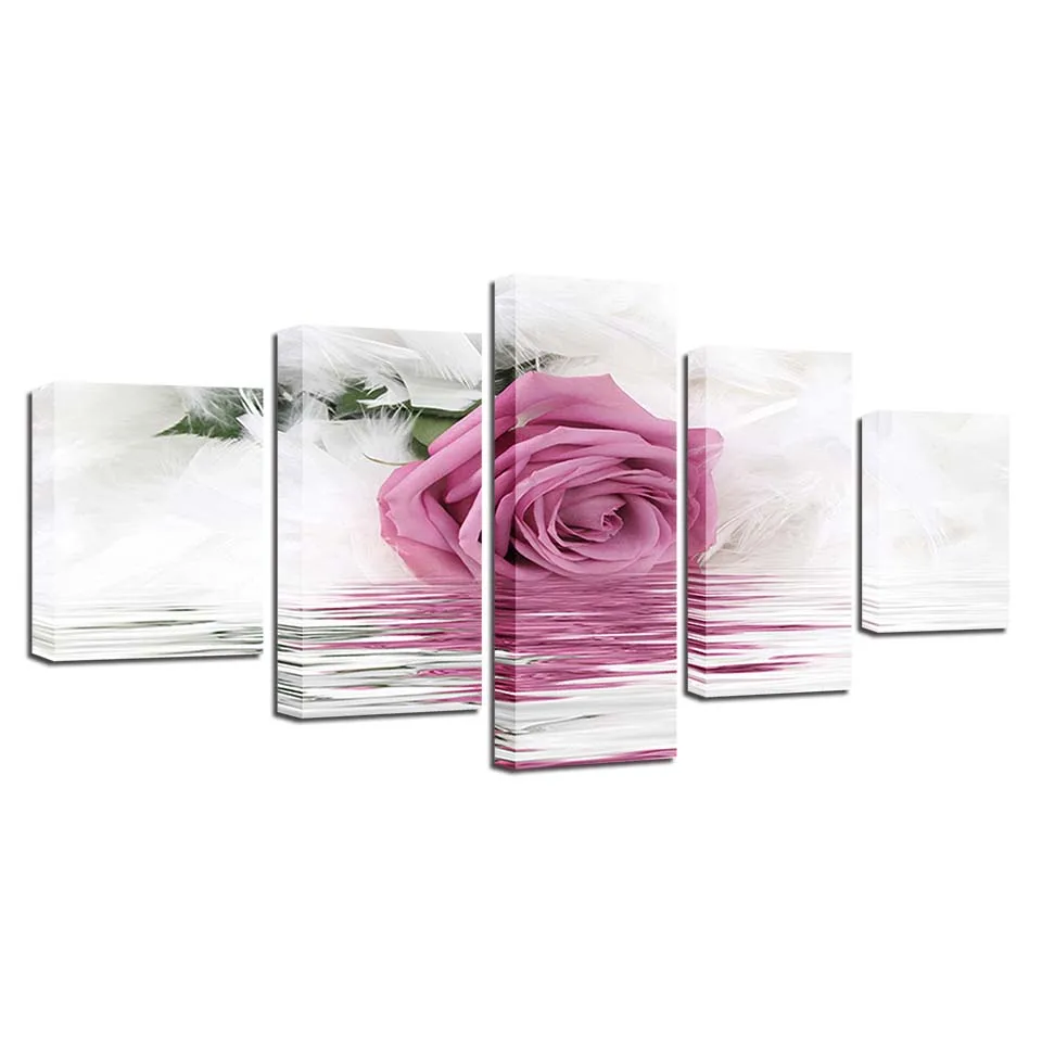 

Modular Framework Art Canvas Prints Pictures Living Room 5 Panel Pink Rose Wall Painting Home Decoration Poster Cuadros