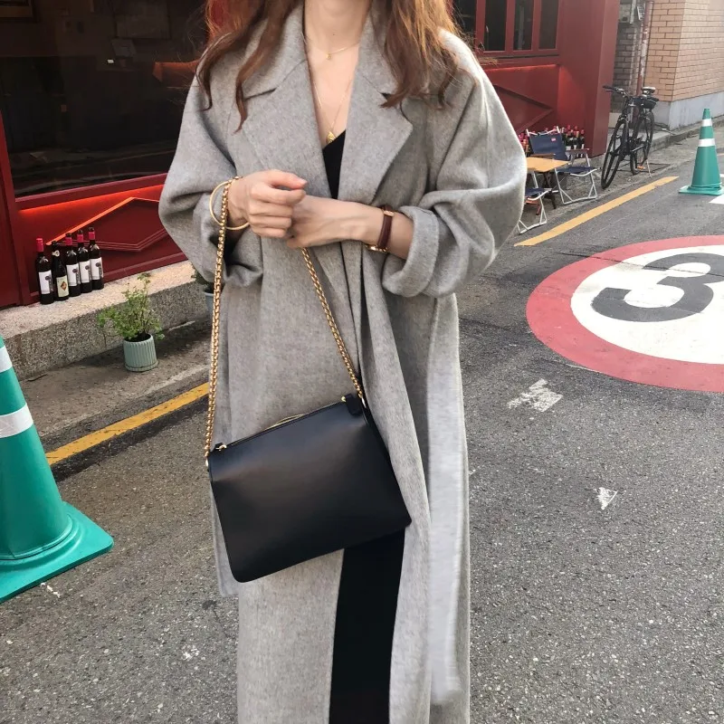 Корейские винтажные шерстяные куртки пальто для женщин 2021 Осень Зима длинное