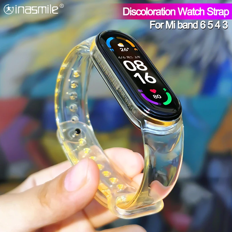 

Discoloration Silicone Watch strap For Xiaomi MiBand 3 4 5 6 Transparent Color changing by light Replacement Wristband watchband