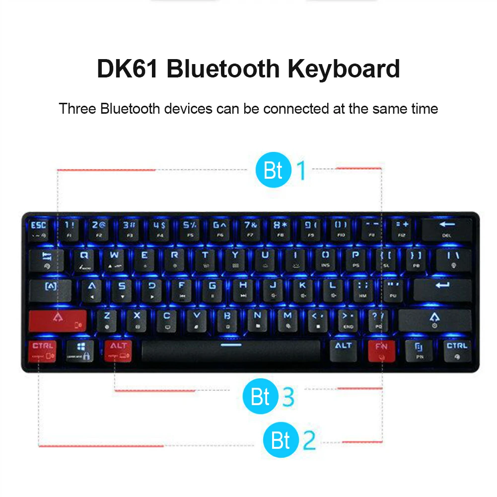 

Mechanical Keyboard DK61 USB Bluetooth Gaming Office for Windows/MAC/iOS/Android Wireless Keyboard Mini Bluetooth Keyboard