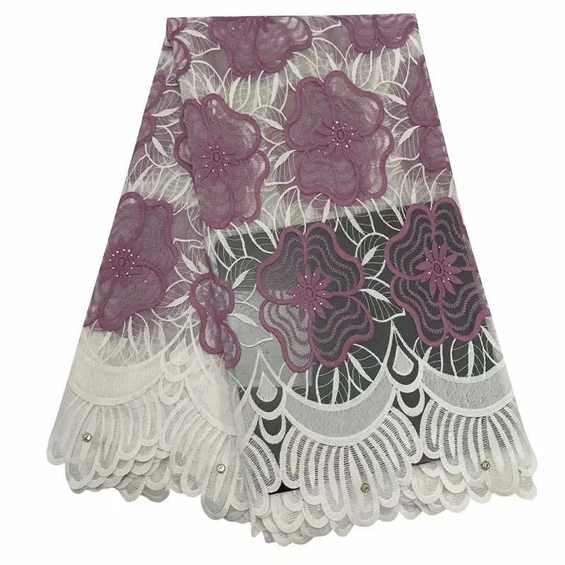 5 ярдов/шт водорастворимые фиолетовые африканские кружева ткань вышитые