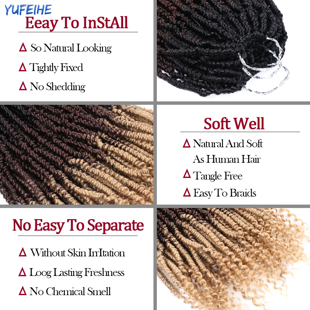 12Inch Fluffy Spring Twist Hair Extensions Black Brown Burgundy Ombre Crochet Braids Synthetic Braiding Bomb Fashion |