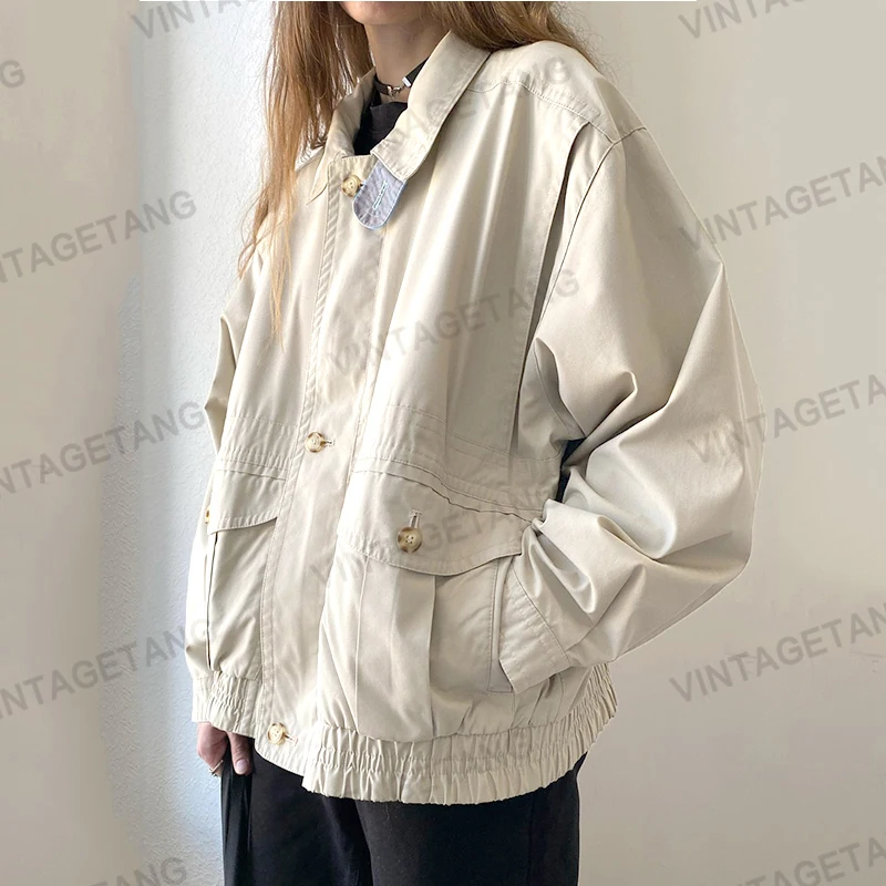 

B-TOTO American Retro Khaki Loose Tooling Jacket Female Tide Ins Spring And Autumn Thin Jacket 2021 New Fashion