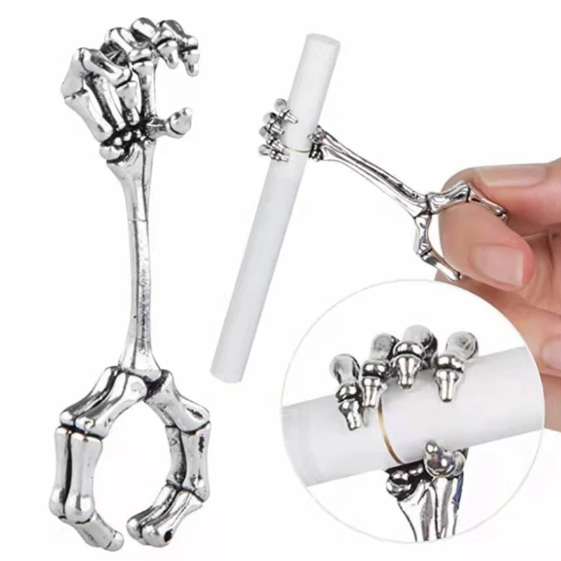 

Hand Bone Smoking Ring Cigarette Holder Thick Smoke Cigarette Holder Holder Skull Pattern Cigarette Adjustable Ring