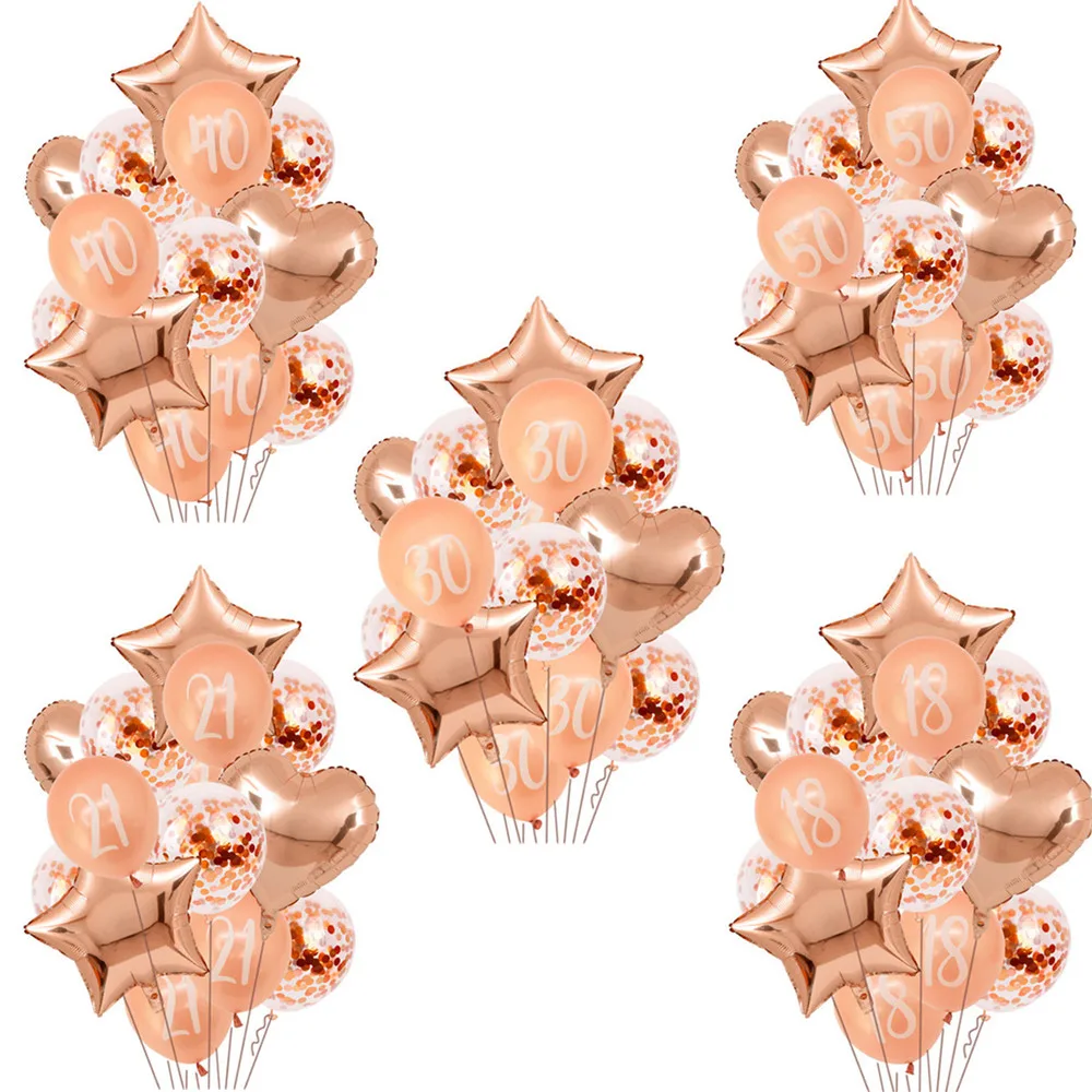 Воздушные шары из розового золота с цифрами украшение для дня рождения 18 20 21 30 40 50
