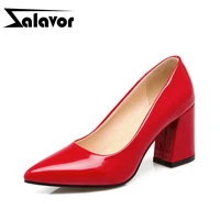 zalavor 4 color plus size 32 46 simple women pumps party dating chunky heel pointed toe pumps hot sale brand shoes footwear