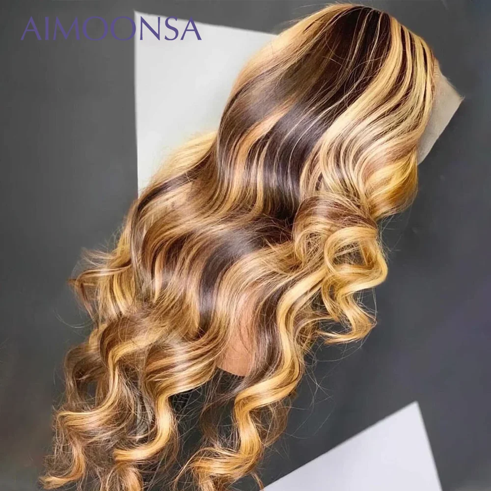 Honey Blonde Lace Front Wigs Colored Human Hair Highlight 613 Frontal Wig Brazilian Women's Long | Шиньоны и парики