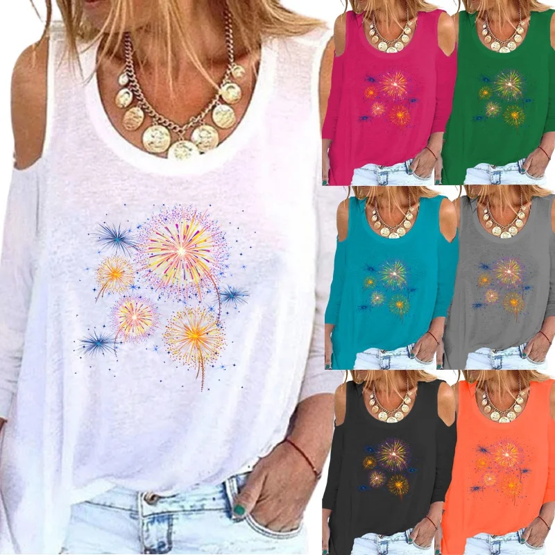 

Женская свободная футболка с принтом, Повседневная футболка с открытыми плечами и длинным рукавом, с круглым вырезом, весна-осень