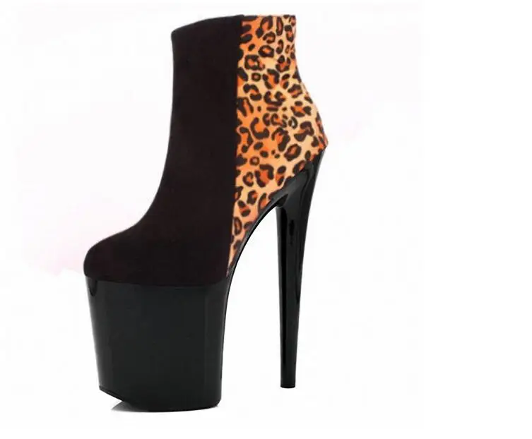 

20cm super high heel short boots with round head suede color matching fashion leopard low boots women's boots
