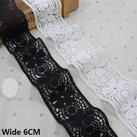 6cm wide white black cotton polyester embroidered lace fabric collar neckline trim hats curtains dress diy home sewing decor