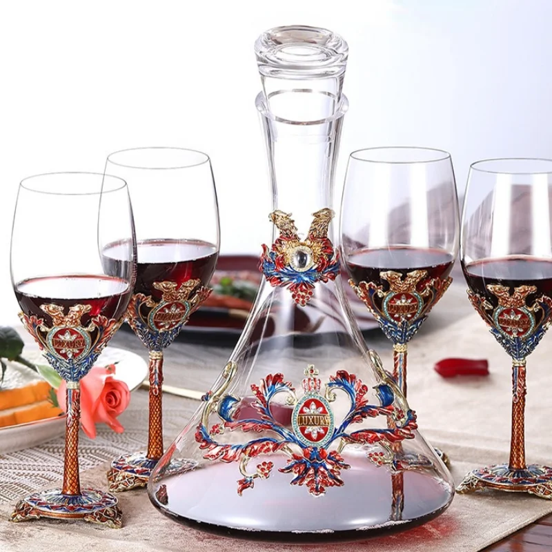 

Light Luxury Art 350-1000Ml Enamel Goblet Exquisite Decanter Wedding Valentine's Day Gift Red Wine Whiskey Bottle Wine Set