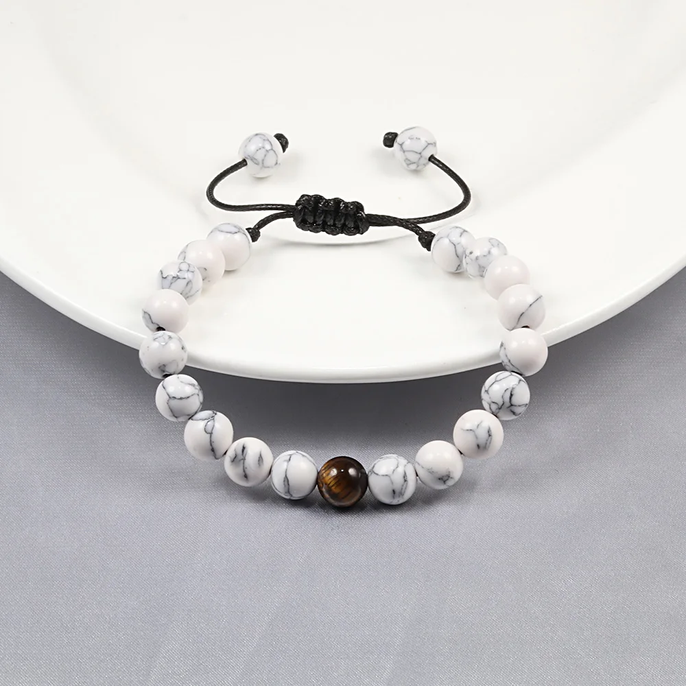 Adjustable Rope Natural Stone Beads Buddha Bracelets Brown Tiger Eyes Matte Yoga Braid Bracelet For Women Jewelry Homme Unisex | Украшения