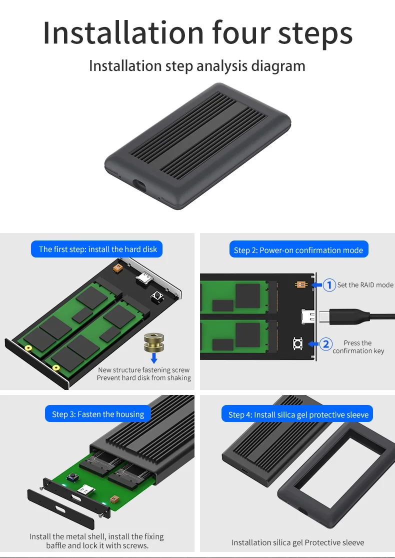 Двойной твердотельный дисковый массив NGFF M.2 чехол ssd с функцией RAID корпус SSD Тип C дисковый массив коробка 2 отсека для резервного копирования данных