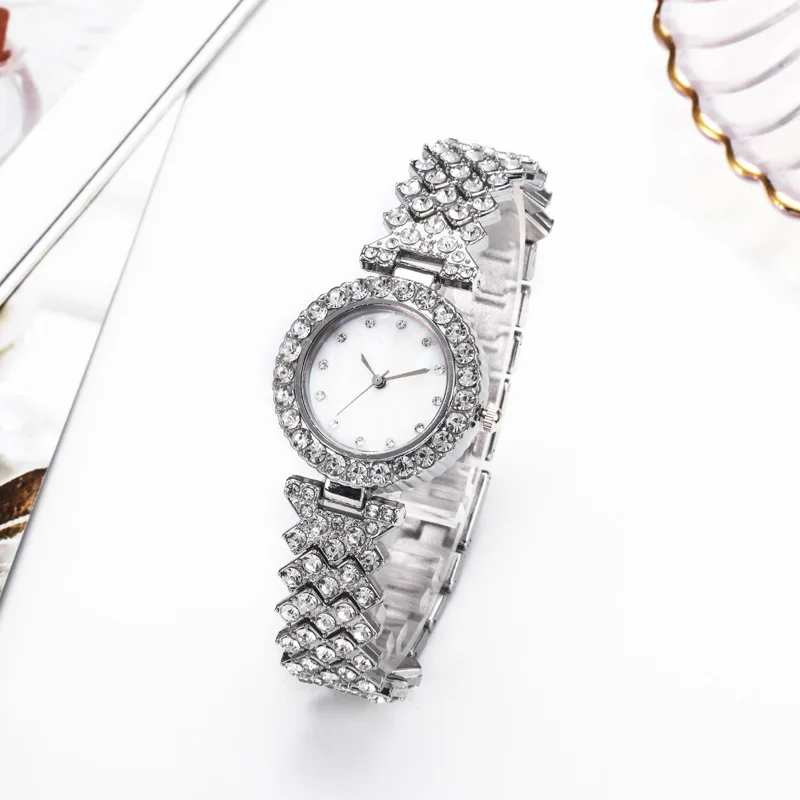 

Nice PopDiamond Ladies Watch Full Diamond Bracelet Watch Fashion Shell Face Starry Rhinestone Ladies Quartz Watch