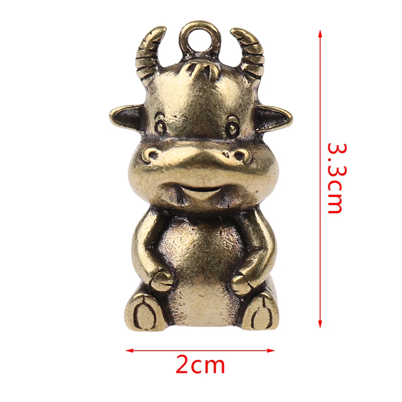 

Brass Zodiac Bull Figure Rope Keyring Hanging Trinkets Vintage Copper Cute Cow Calf Pendants