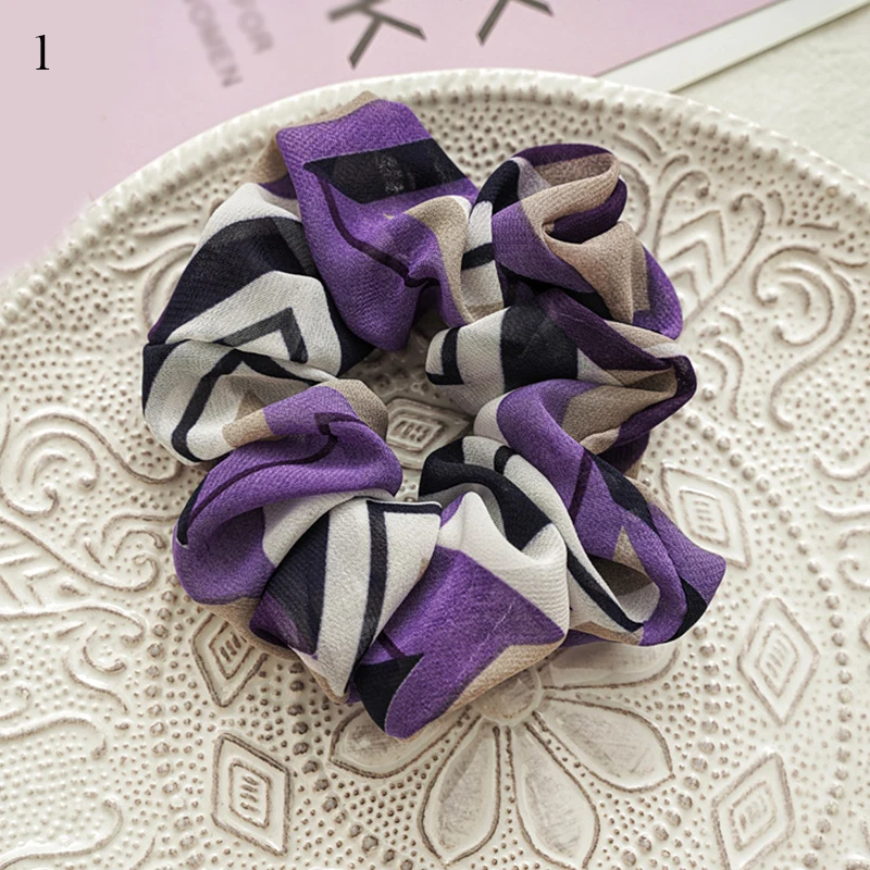 

1 pc Purple Series Women Retro Print Scrunchies Solid Elastic Hair Rubber Bands Hair Ring Stretchy Hair Ties Ponytail Hair Rope