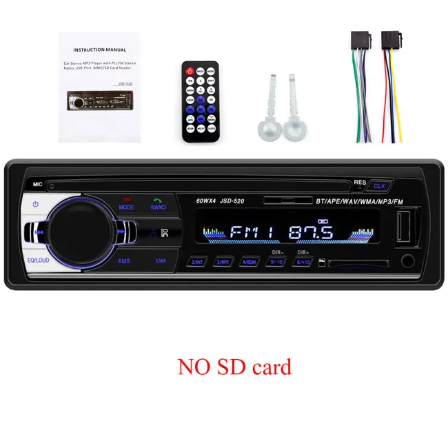 A--player- no SD Автомобильный радиоприемник JSD520 12 в Bluetooth автомобильный стерео в тире Автомагнитола 1 Din FM Aux Вход Mp3/MP4 USB MMC WMA AUX в TF автомобильный радиоплеер - Цвет: A--player- no SD