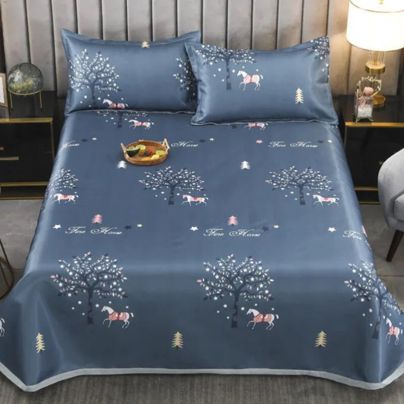 

New Collapsible Ice Silk Mat Summer Bedroom Dormitory Bedding 3pcs Set 1 Bed Sheet+2 Pillowcase Non-Slip King/Queen Size J8509