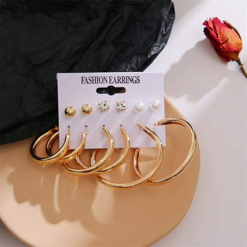 Большие металлические серьги кольца FNIO модные в стиле хип хоп золотого и