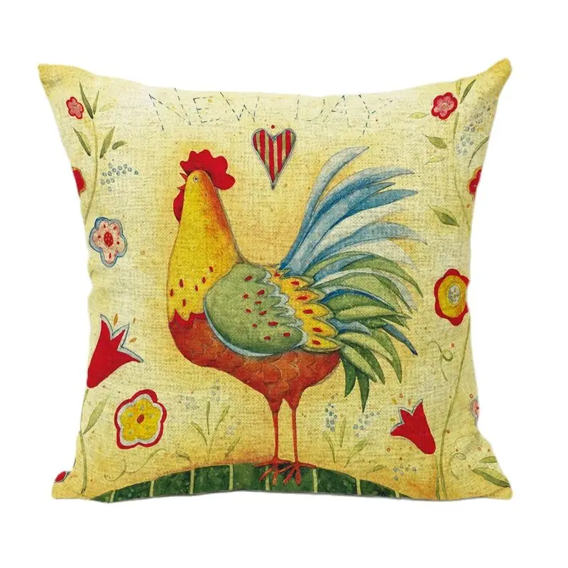 Автомобильные декоративные чехлы на подушки 43*43 см Забавный петух Желтый Красный