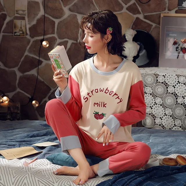 

Winter Green Sleepwear Set For Women Lovely Avocado Print Pajamas Casual Cotton Long Home Wear Kawaii Femme Underwear Pijamas