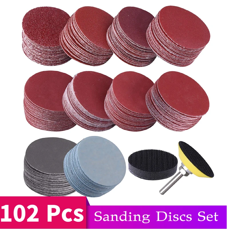 100pcs 50mm 2 Inch Sander Disc Sanding Discs 80-3000 Grit Paper with 2Inch Abrasive Polish Pad Plate + 1/4 Inch Shank