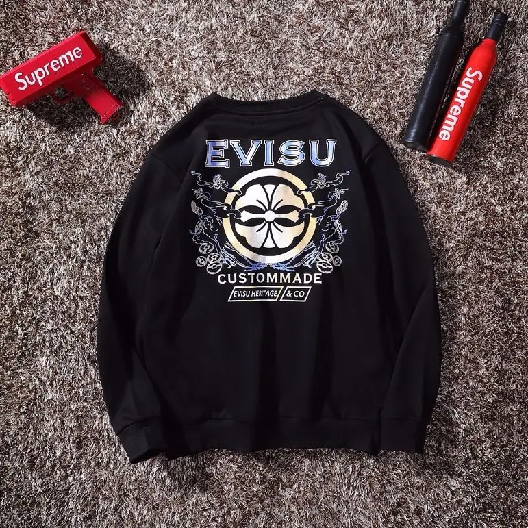 Evisu осенне-зимний мужской свитер с круглым вырезом, теплый дышащий Модный хлопковый свитер с принтом и длинными рукавами для мужчин и женщин, одежда для влюбленных - Цвет: 5007